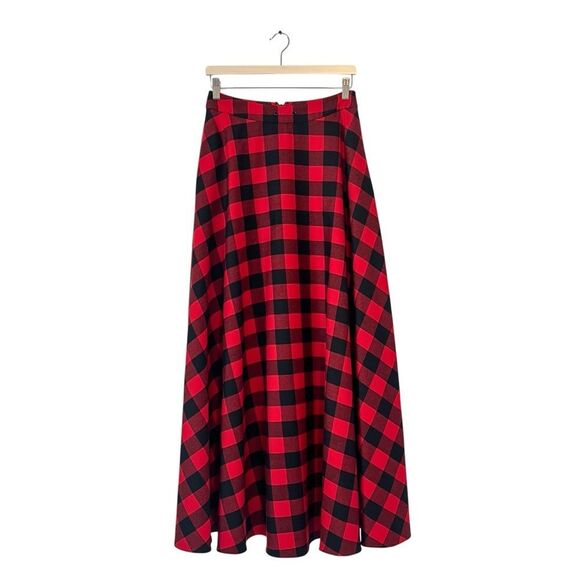 Ralph Lauren Wild Things Wool Buffalo Check Plaid Maxi Skirt Small Red Black - Picture 1 of 7